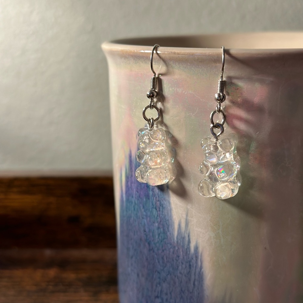 Clear Glitter Gummie Bear Earrings